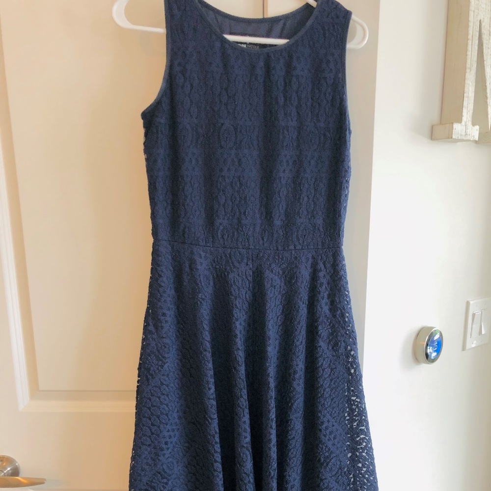 Navy Blue Lace Overlay Sleeveless Dress